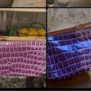Vintage Jessica McClintock Violet Croc-Pattern Clutch with Gold Chain